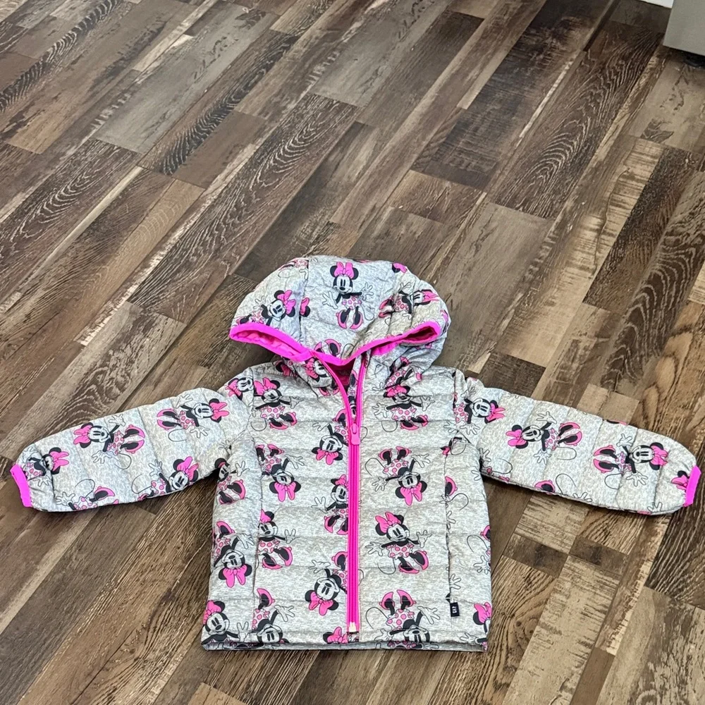 GAP‎ Girls Pink & Gray Minnie Mouse Quilted Puffer Jacket